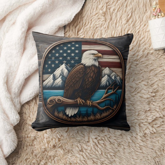 Eagle on Branch, American Flag  Cushion (Blanket)