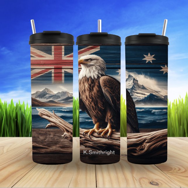 Eagle Over Mountain Ocean Flag Thermal Tumbler (Creator Uploaded)