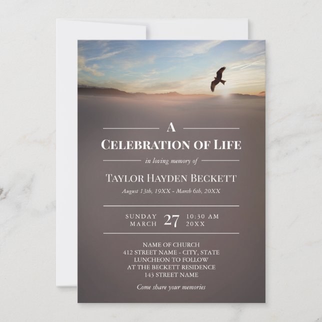 Eagle Over Mountains Celebration of Life Invitation (Front)