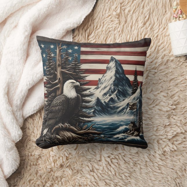 Eagle Over Scenic American Landscape Cushion (Blanket)