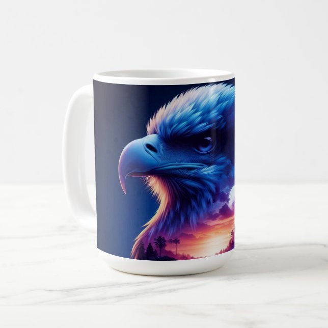 Eagle Overlayed with Mystical Sunset Landscape Coffee Mug (Front Left)