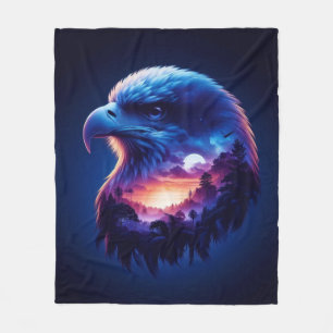 Eagle Overlayed with Mystical Sunset Landscape Fleece Blanket