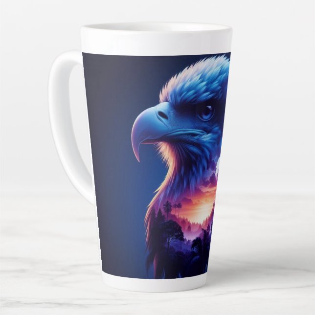 Eagle Overlayed with Mystical Sunset Landscape Latte Mug (Left Angle)