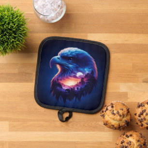 Eagle Overlayed with Mystical Sunset Landscape Pot Holder