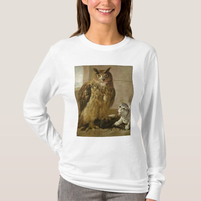 Eagle Owl and Cat with Dead Rats T-Shirt (Front)