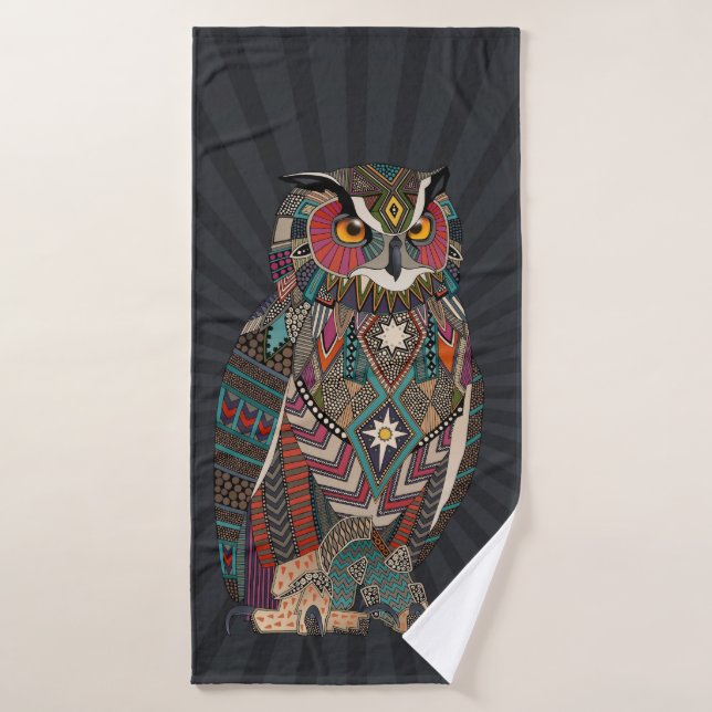 eagle owl dark bath towel (Bath Towel)