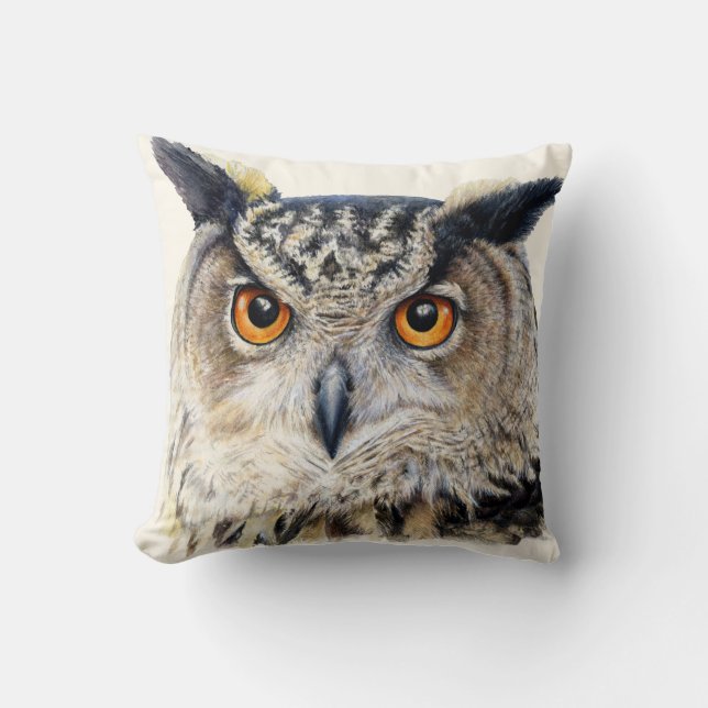 Eagle owl fine art throw pillow (Front)