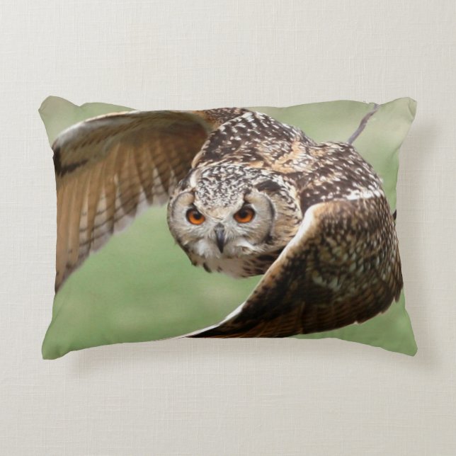 Eagle Owl In Flight Decorative Cushion (Front)