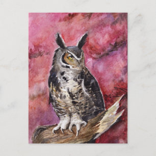 Eagle owl October watercolor Postcard