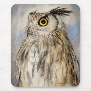Eagle Owl Wildlife Art Portrait Mouse Pad