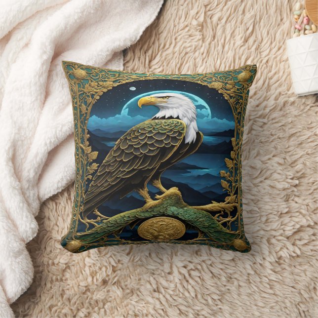 Eagle Perched Against Night Sky With Mountains Cushion (Blanket)