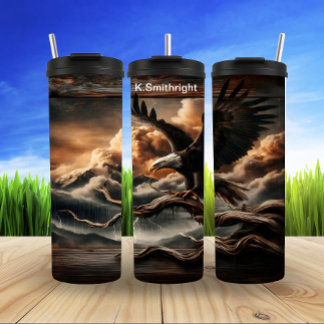 Eagle Perched Amid Stormy Mountain Skies Thermal Tumbler