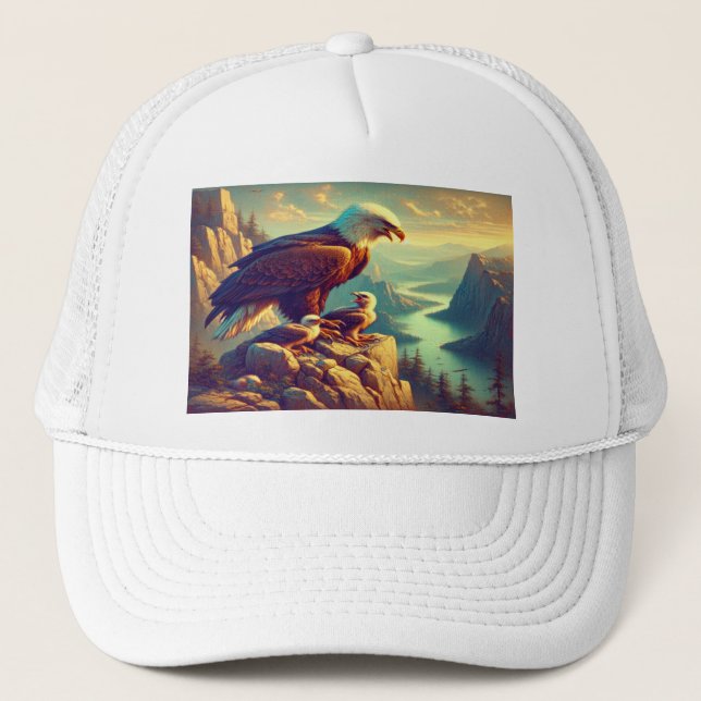 Eagle Perched on Rock With It's Babies Trucker Hat (Front)