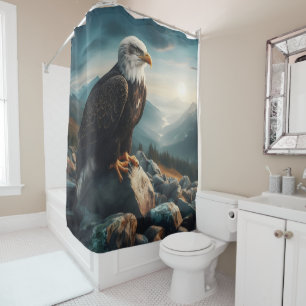 Eagle Perched on Rocky Terrain Shower Curtain
