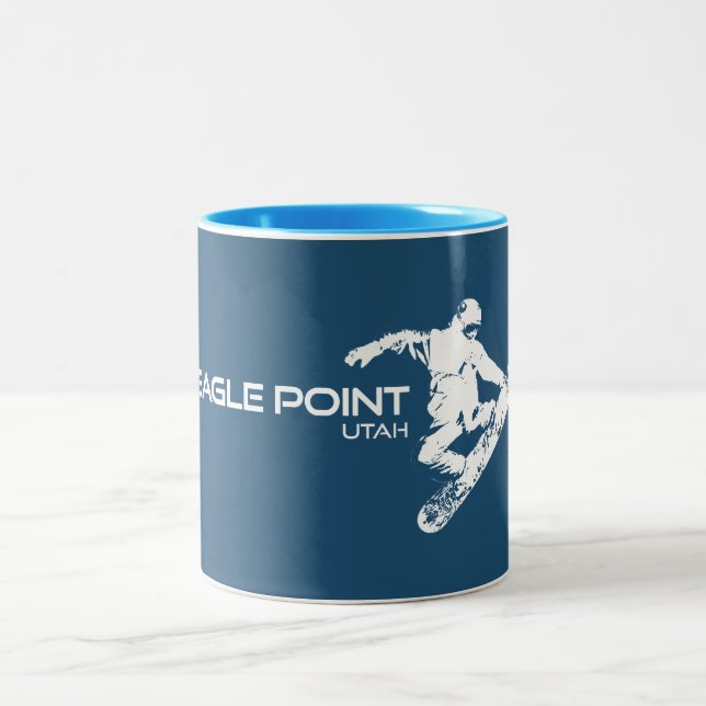 Eagle Point Resort Utah Snowboarder Two-Tone Coffee Mug (Center)