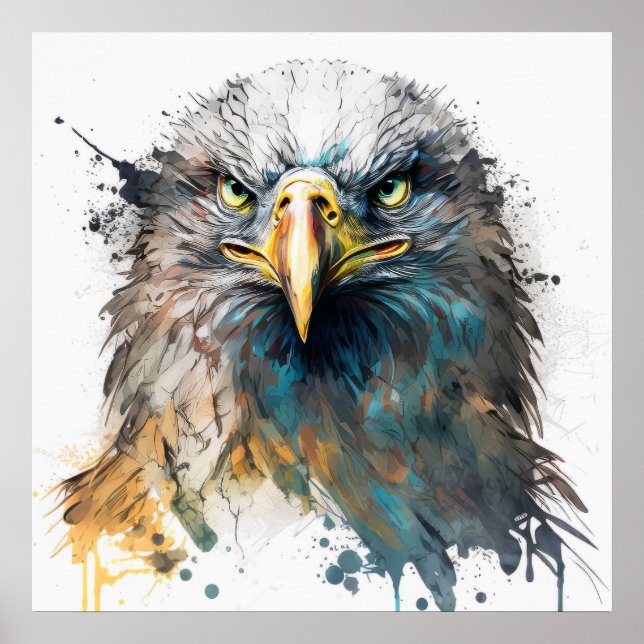 Eagle Portrait Animal Painting Wildlife Outdoors  Poster (Front)