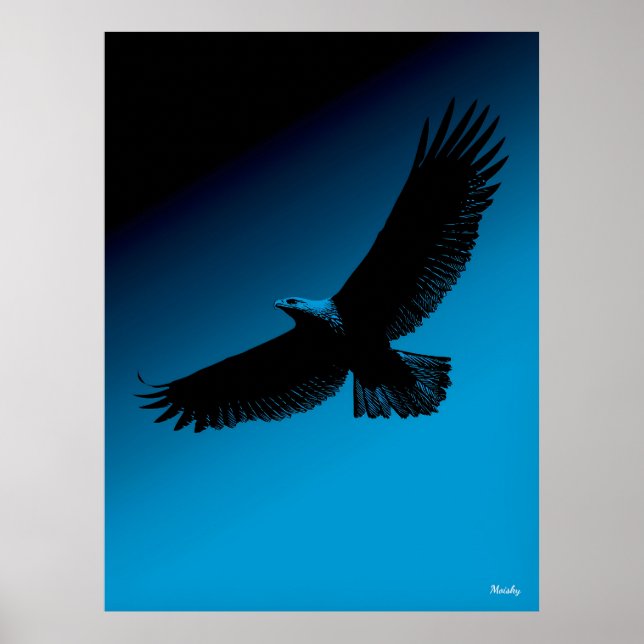 Eagle Poster – Black Silhouette on Blue Sky (Front)