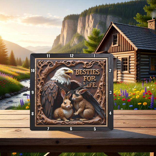 Eagle Rabbit Textured Companions Square Wall Clock (Creator Uploaded)