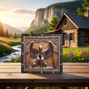 Eagle Rabbit Textured Forest Square Wall Clock