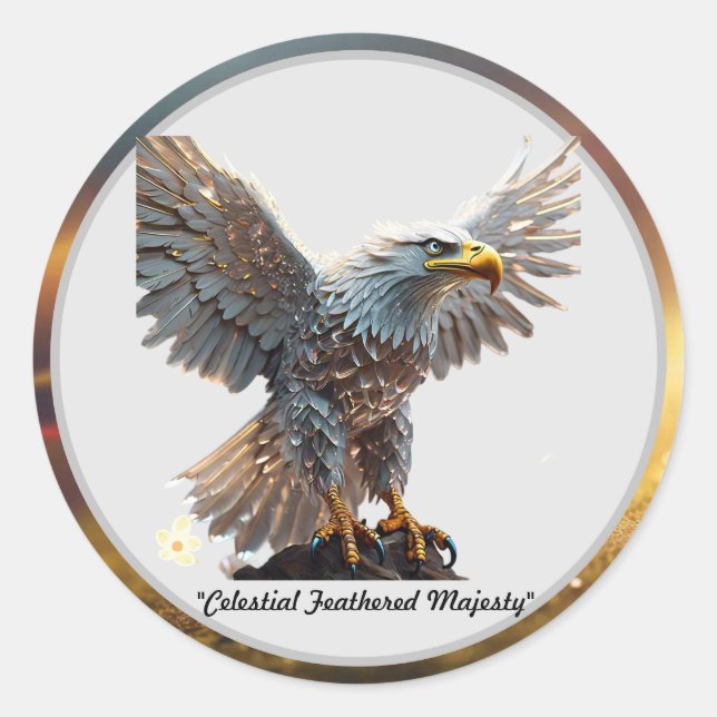 "Eagle’s Resplendent Pose" Classic Round Sticker (Front)