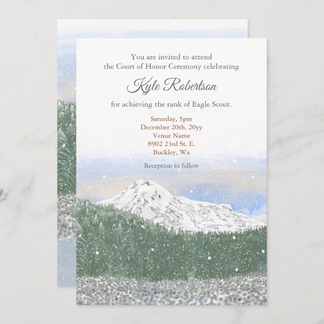Eagle Scout, Court of Honor, Mt. Rainier Invitation (Front/Back)