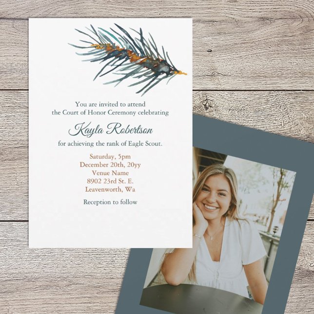 Eagle Scout, Court of Honor, Pine Needles Invitation (Eagle scout court of honor party invitation, watercolor pine needles)
