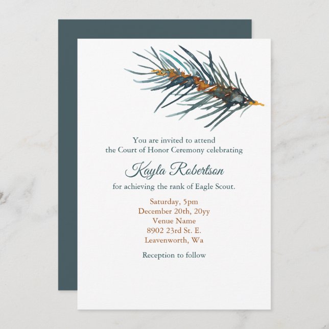 Eagle Scout, Court of Honor, Pine Needles Invitation (Front/Back)