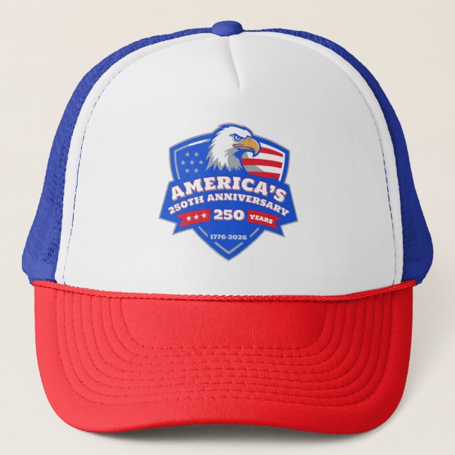 Eagle Shield 1776–2026 Quarter-Millennium Pride US Trucker Hat (Front)