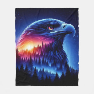 Eagle Silhouette with Forest Sunset Fleece Blanket