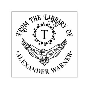 Eagle Single Initial Star Wreath Library Book Name Self-inking Stamp