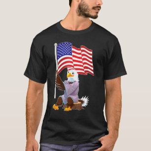 Eagle Sitting On Wood Stump Holding An American Fl T-Shirt