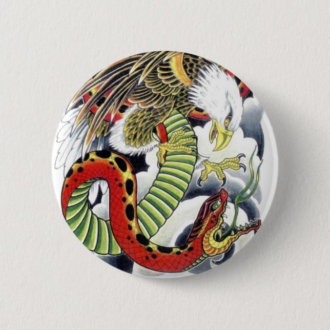 Eagle & Snake Japanese Tattoo Design 6 Cm Round Badge (Front)
