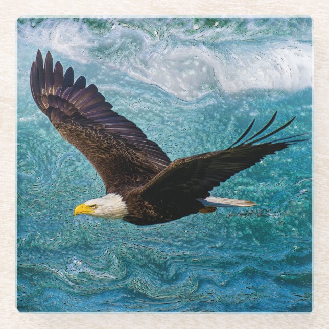 Eagle Soaring Above the Storm Glass Coaster (Front)