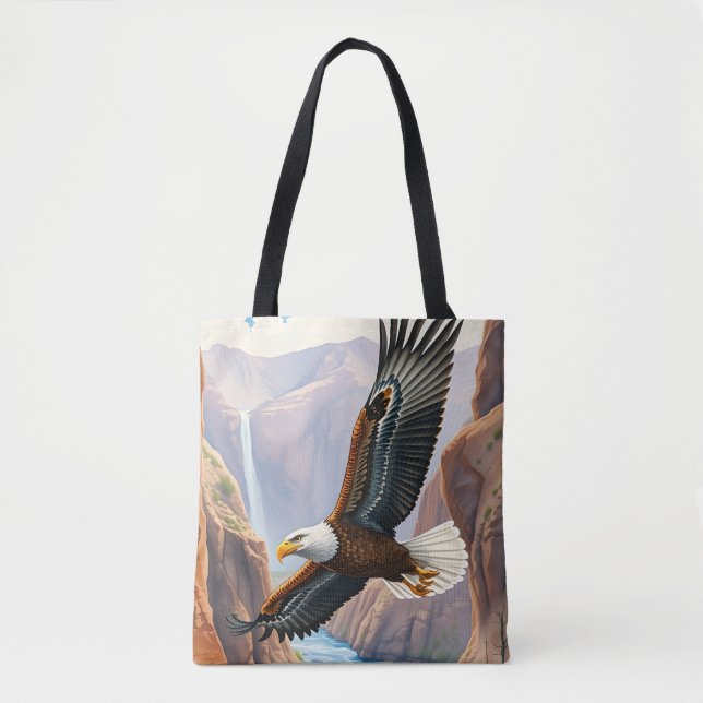  Eagle Soaring over Canyon and River Tote Bag (Front)