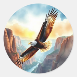 Eagle Soaring over Canyon Classic Round Sticker