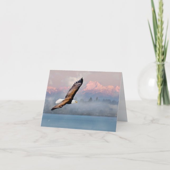 Eagle Soaring Over Mountains All Occasion Blank Holiday Card (Front)
