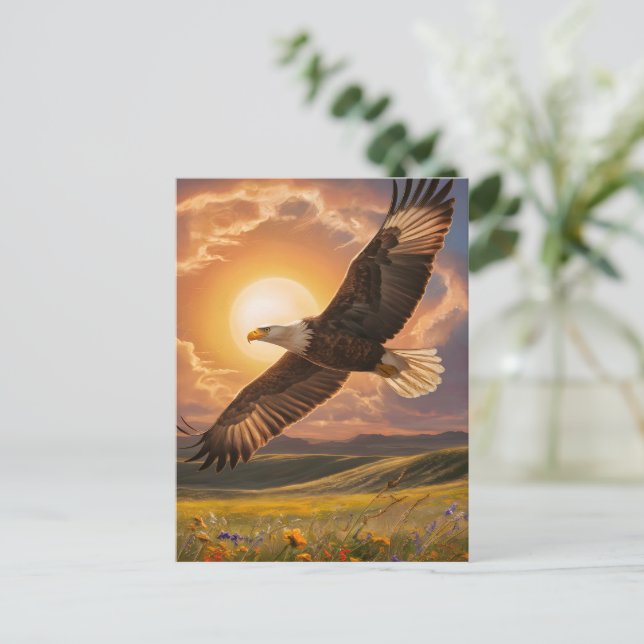 Eagle Soaring Sunset Postcard (Standing Front)