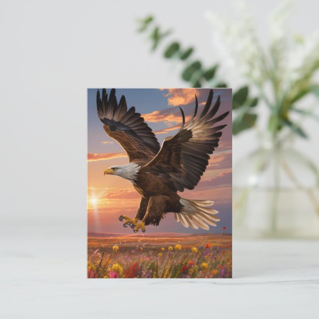 Eagle Soaring Sunset Postcard (Standing Front)