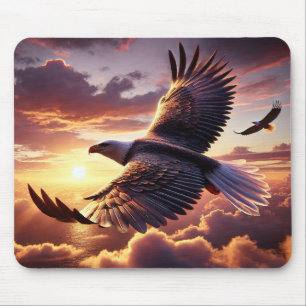 Eagle Soaring Through the Sky at Sunset Mouse Pad