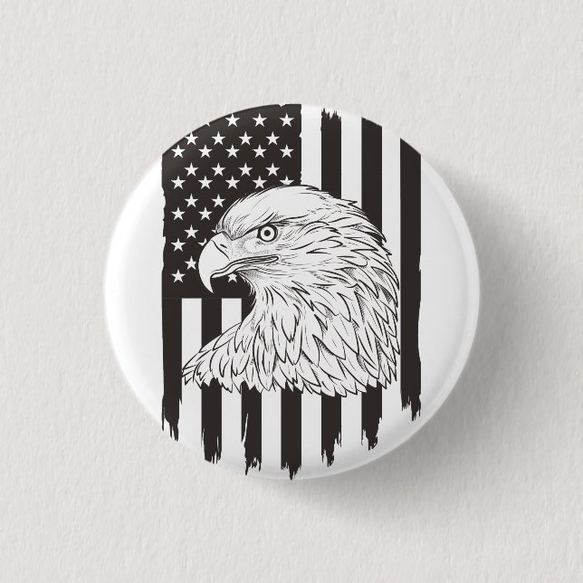 Eagle Soaring With American Flag 3 Cm Round Badge (Front)