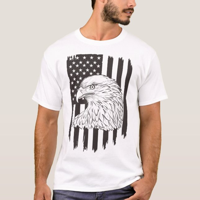 Eagle Soaring With American Flag T-Shirt (Front)