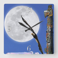 Eagle, Totem Pole & Moon Fantasy Art Clock
