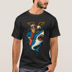 Eagle Uncle Sam Riding Shark 4th of July Patriotic T-Shirt