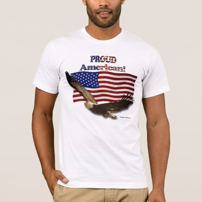 Eagle & US FLAG Proud American T-Shirt (Front)