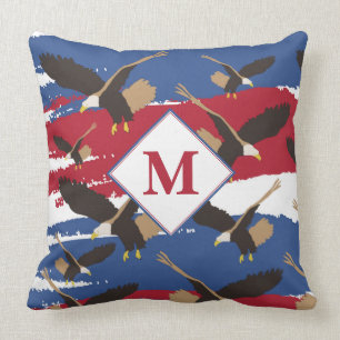 Eagle USA Patriotic American Flag Monogram Cushion