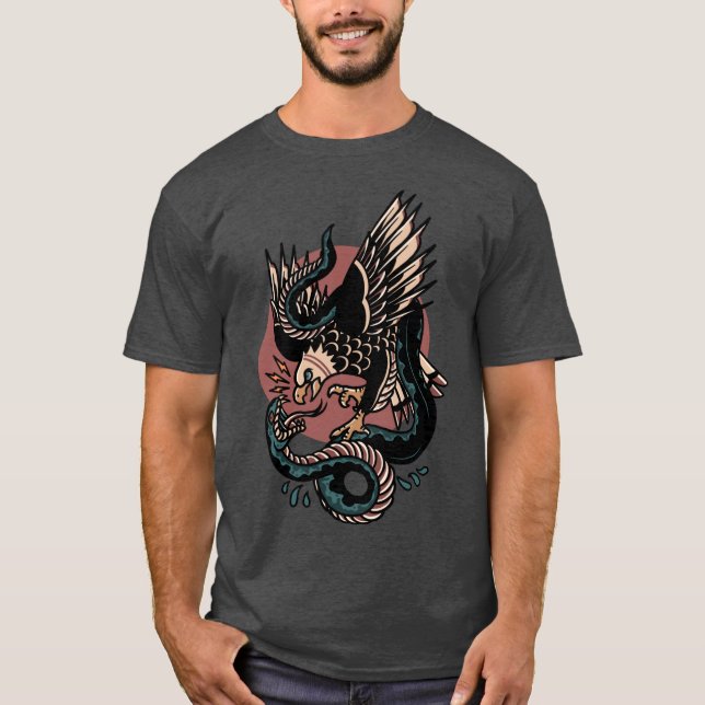 Eagle Versus Snakeraditionalattoo funny T-Shirt (Front)