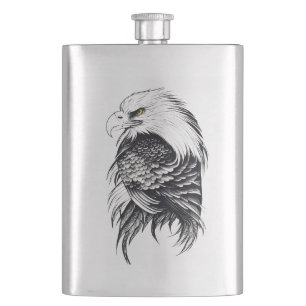 Eagle Wild Animal Nature Illustration Art Tattoo Hip Flask