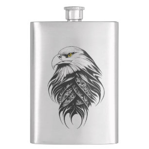 Eagle Wild Animal Nature Illustration Art Tattoo Hip Flask