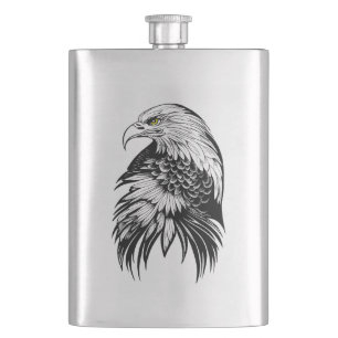Eagle Wild Animal Nature Illustration Art Tattoo Hip Flask