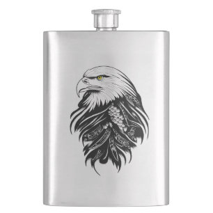 Eagle Wild Animal Nature Illustration Art Tattoo Hip Flask